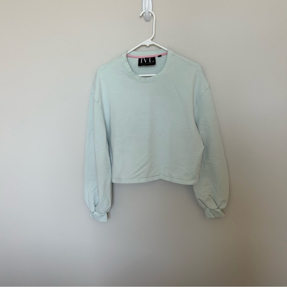 Women’s IVL COLLECTIVE Mint Cropped Sweater, Long Puff Sleeve, Size 10 - Picture 1 of 6